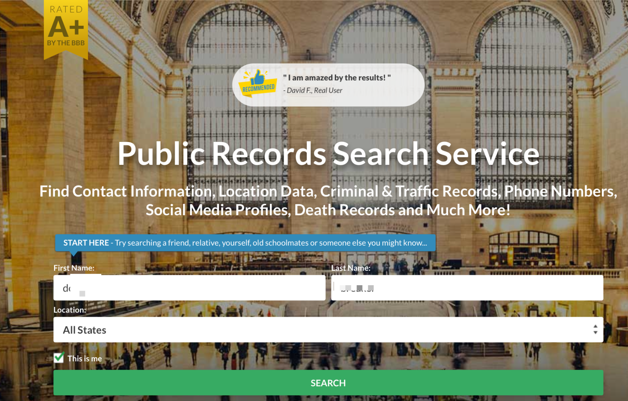 InstantCheckmate.com public records search service form