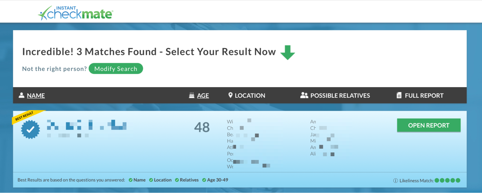InstantCheckmate.com public records search service results