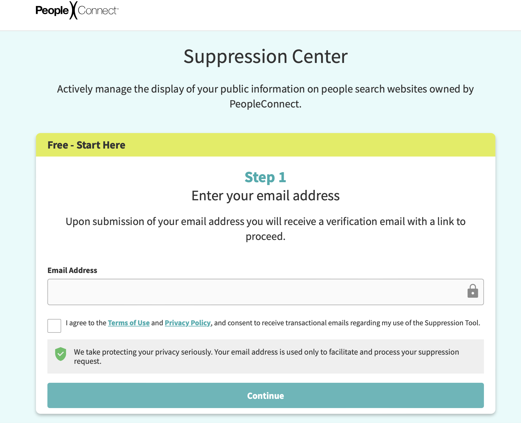 PeopleConnect suppression center opt-out form