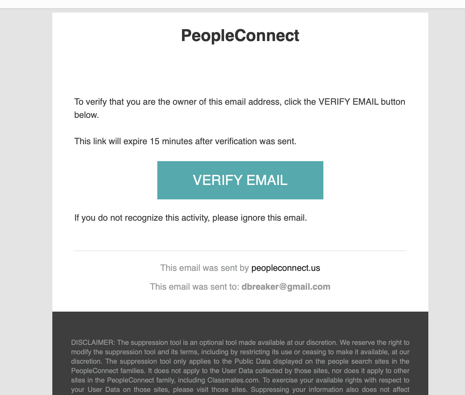 PeopleConnect/InstantCheckmate email verification link