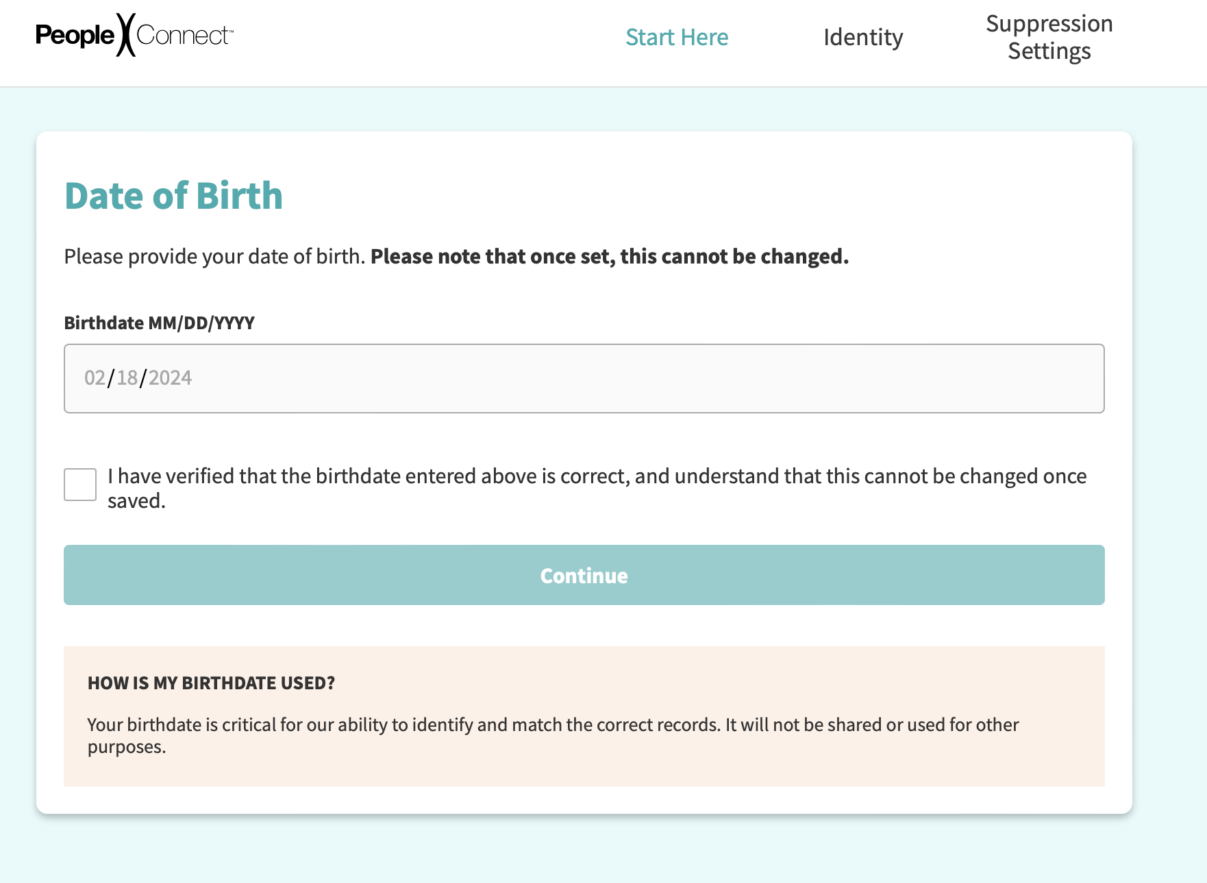 InstantCheckmate information confirmation form