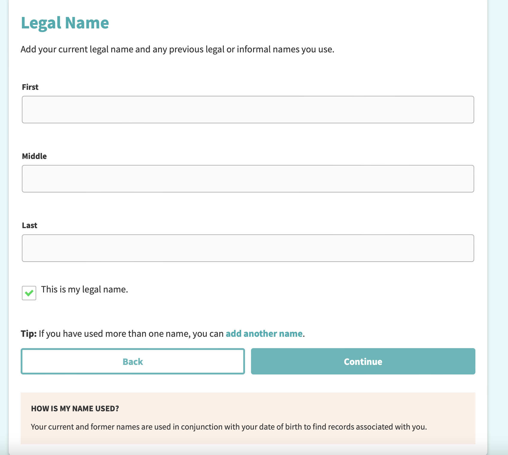 InstantCheckmate information confirmation form